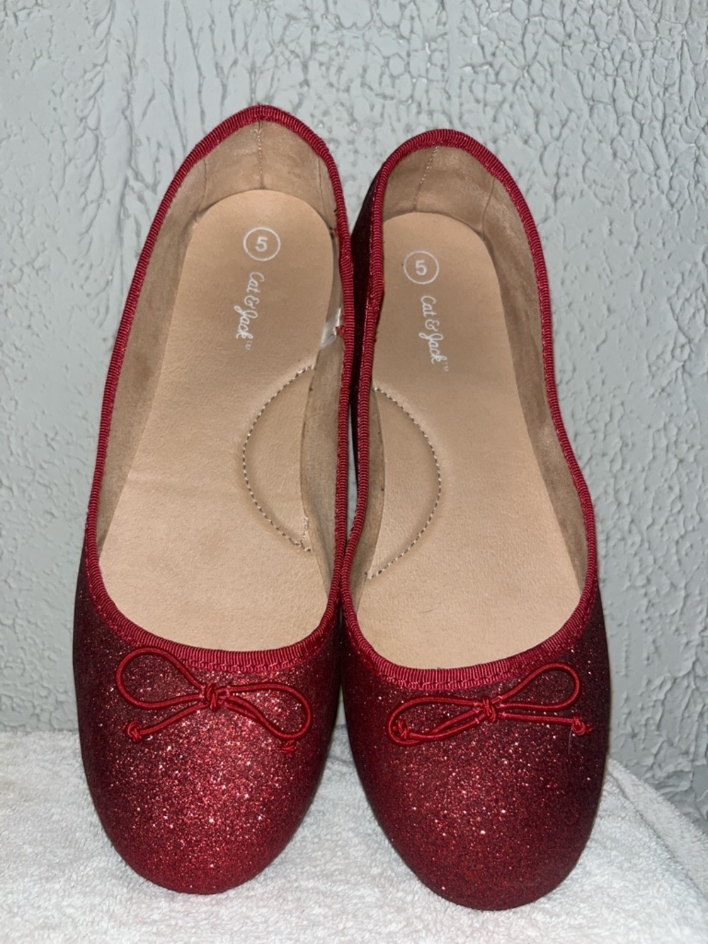 Cat & Jack Red Glitter Ballet Flats with Bow